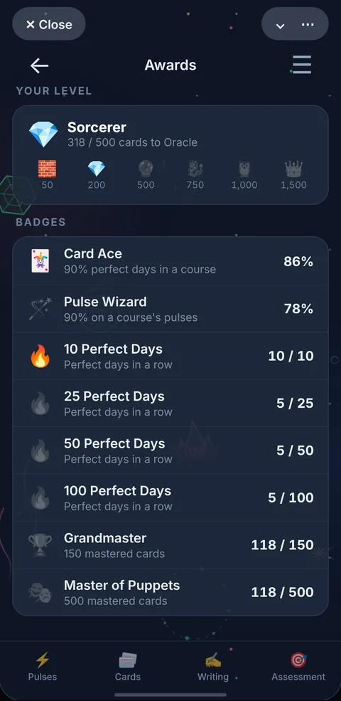 The Awards screen in the app