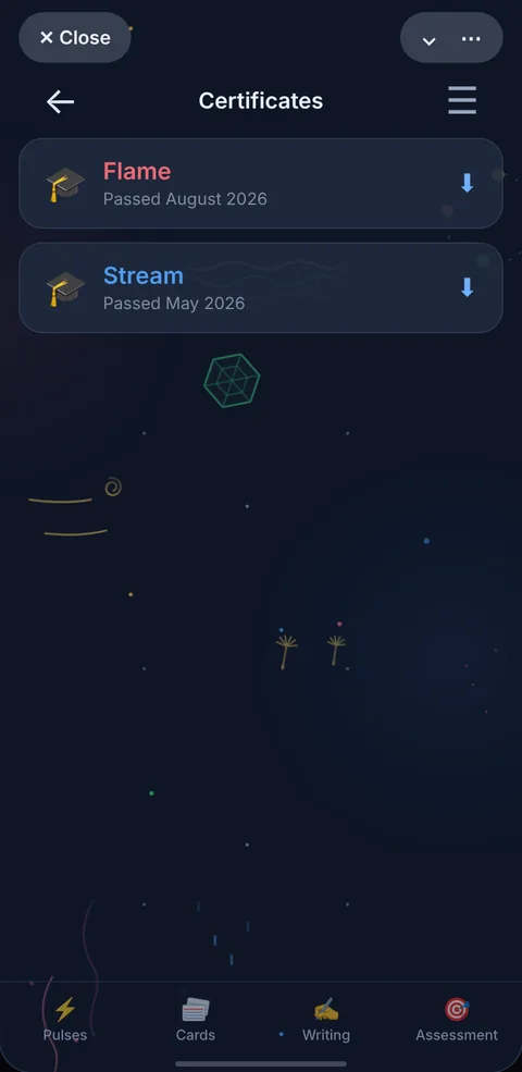 The Certificates screen in the app